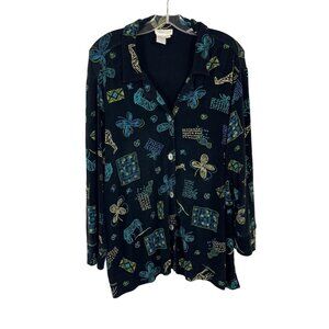 Coldwater Creek Slinky Knit Long Sleeve Shirt Wrinkle Resistant Artsy Size XXL